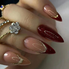 red and gold press on nails