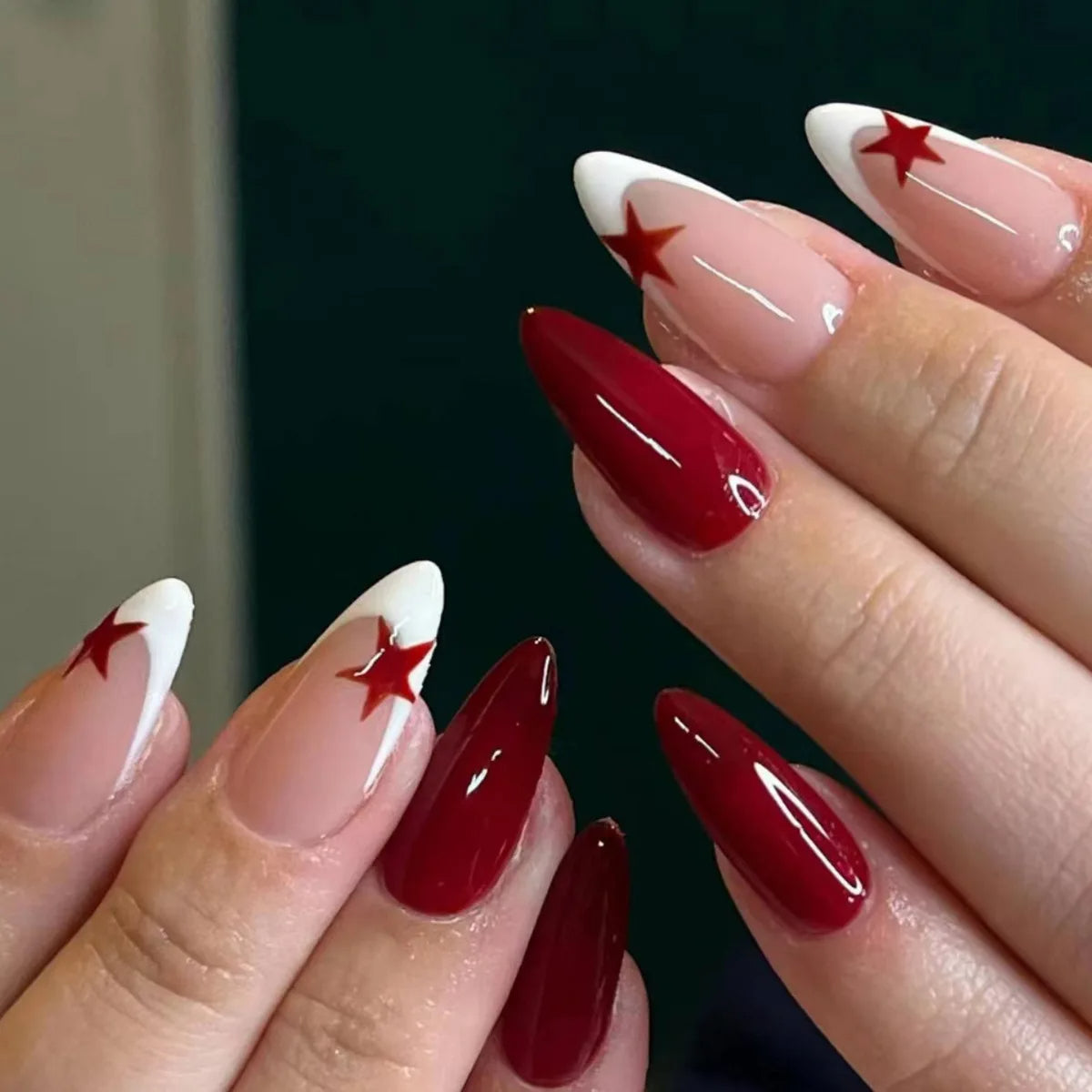 red and white press on nails