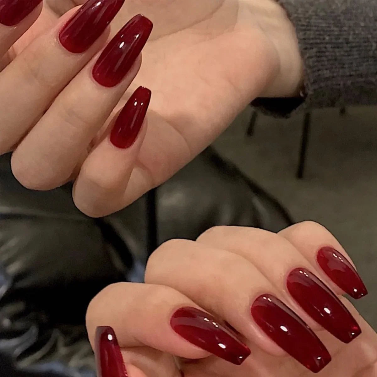 red coffin press on nails