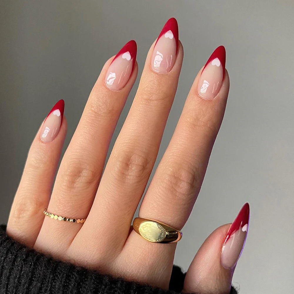 red french tip nails press on