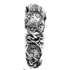 Rose and Clock Temporary Sleeve Tattoos