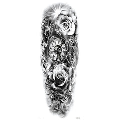 Rose and Clock Sleeve Temporary Tattoo