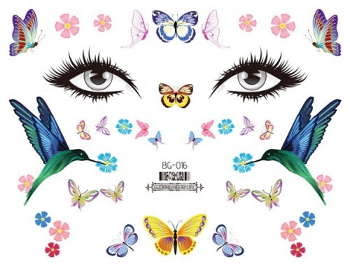 Bird and Butterfly Temporary Face Tattoo