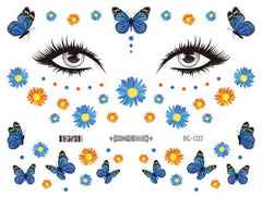 Blue Butterfly and Daisy Temporary Face Tattoo 