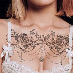 Bowknot and Flower Underboob Temporary Tattoo