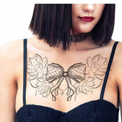 Bowknot and Flower Underboob Temporary Tattoo for Women