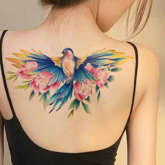 Hummingbird Bird and Flower Underboob Temporary Tattoo