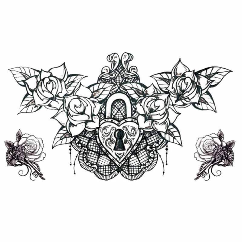 Key Lock Flower Underboob Tattoo