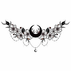 Flower and Crescent Moon Underboob Tattoo