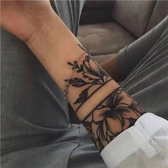 Black Flower Armband Temporary Tattoo