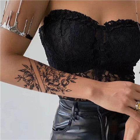 Black Forearm Flower Armband Temporary Tattoo