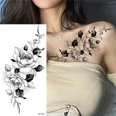 Black and White Flower Chest Temporary Tattoos