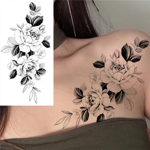 Black and White Flower Tattoos on Chest
