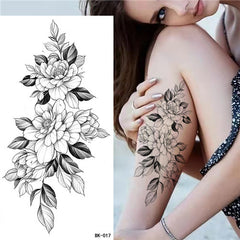 Black and White Flower and Leaves Temporary Tattoos