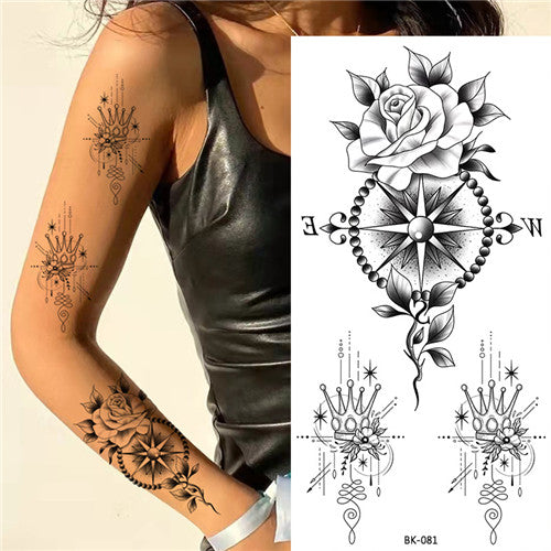 Compass Flower Patchwork Temporary Tattoos