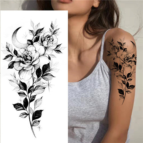 Crescent Moon and Flower Temporary Tattoos