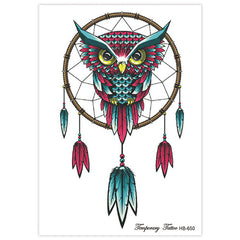 Colorful Owl Dream Catcher Temporary Tattoo