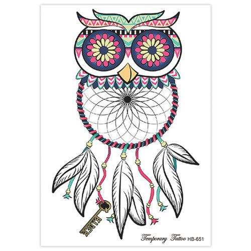 Cute Owl Dream Catcher Tattoo with Feather