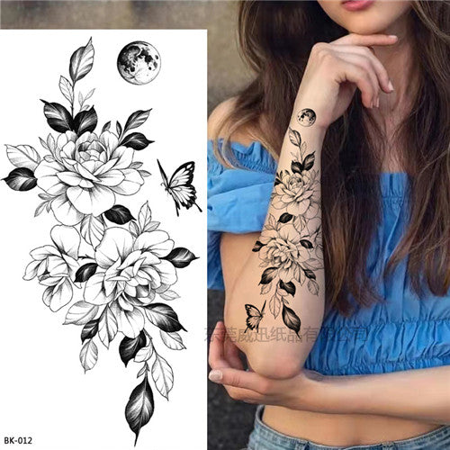 Fine Line Flower and Butterfly Tattoos
