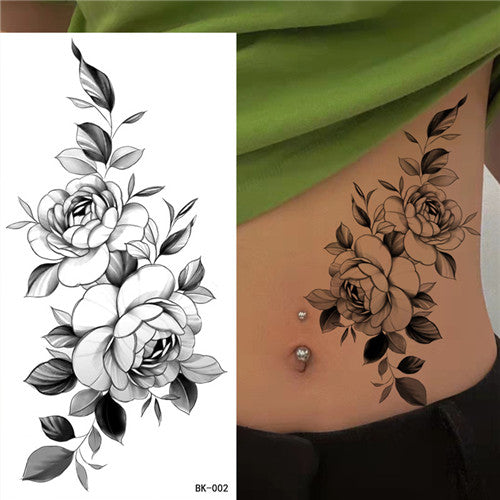 Fine Line Flower and Leaves Tattoo