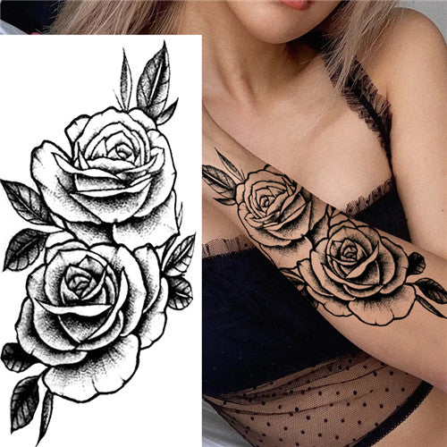 Fine Line Rose Flower Temporary Tattoos
