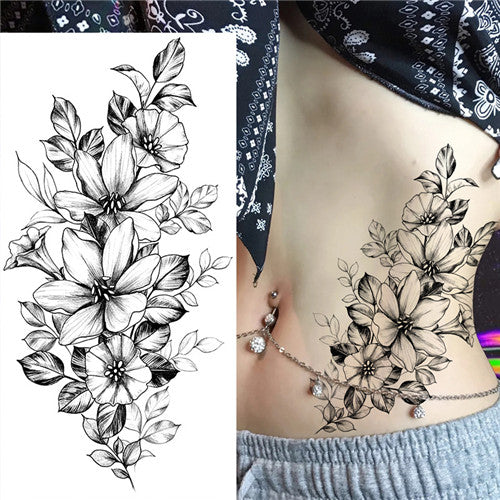 Fine Line Sketch Flower Temporary Tattoos