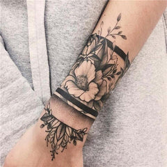 Flower Line Armband Temporary Tattoo 