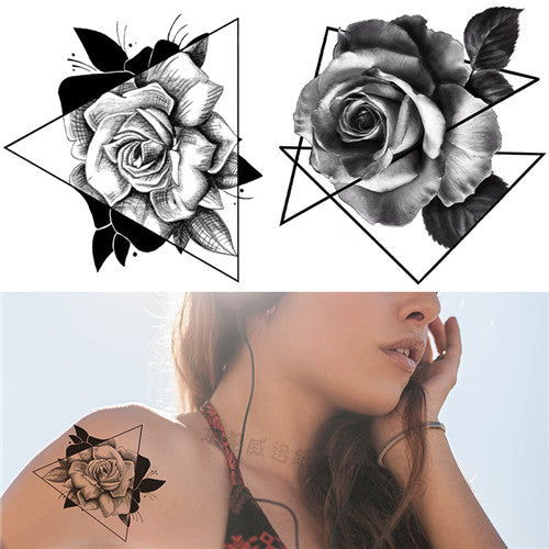 Geometric Triangle Flower Temporary Tattoos