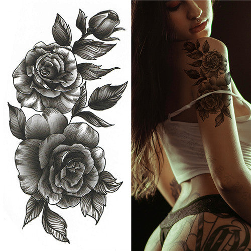 Gray Flower Temporary Tattoos on Arm