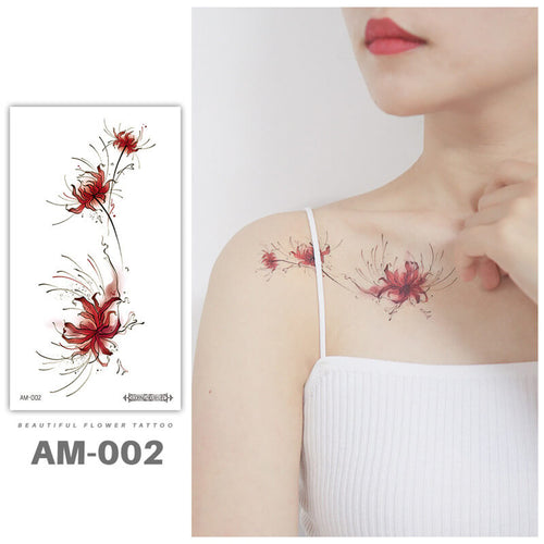 Red Spider Lily Chest Temporary Tattoo 