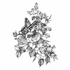 Flower and Butterfly Temporary Tattoo 