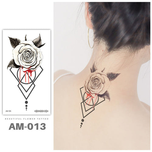 Geometric White Rose Temporary Tattoo 
