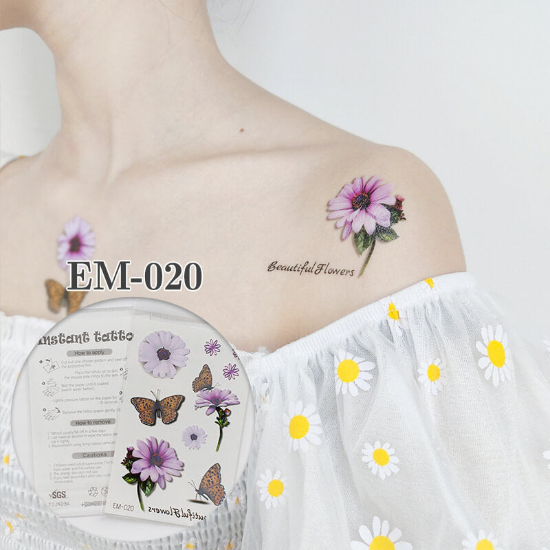 Daisy Flower and Butterfly Tattoo - Sheet EM-020