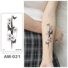 Black Butterfly Flower Tattoo 