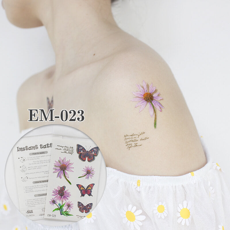 Butterfly Daisy Flower Tattoo - Sheet EM-023