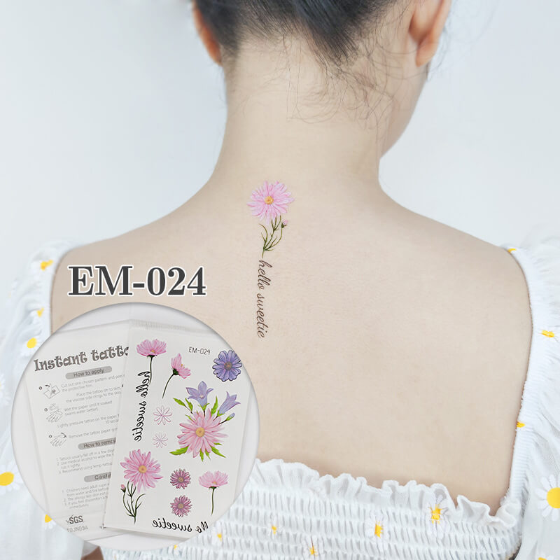 Hello Sweetie Lettering Tattoo Daisy Flower Tattoo - Sheet EM-024