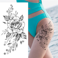 Simple Flower Temporary Tattoos on Thigh