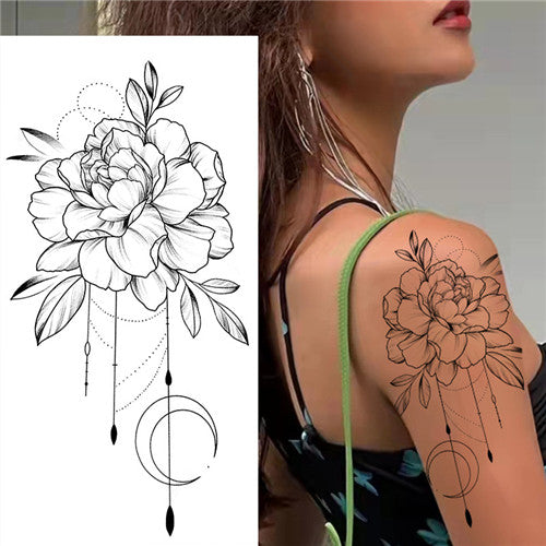 Simple Flower and Crescent Moon Temporary Tattoos 