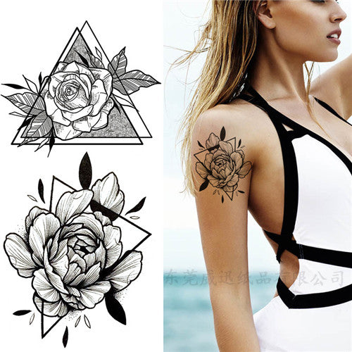 Sketch Triangle and Flower Temporary Tattoos