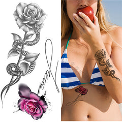 Snake Rose Flower Temporary Tattoos