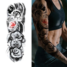 Load image into Gallery viewer, Birth Clock Sleeve Tattoo-Rose &amp; Clock
