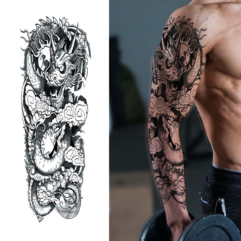 Black Dragon Full Sleeve Tattoo