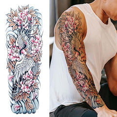 Crane Flower Sleeve Tattoo