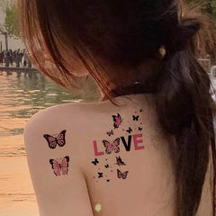 Pink Butterfly Love Temporary Tattoo 