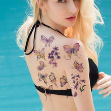 Load image into Gallery viewer, Purple Butterfly Flower Temporary Tattoo

