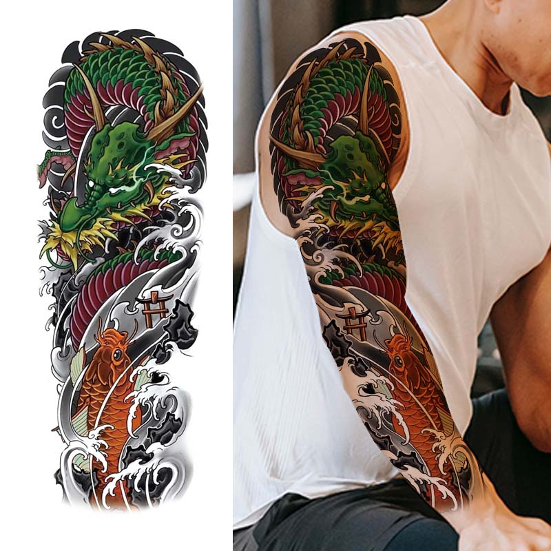 Dragon and Koi Fish Sleeve Tattoo