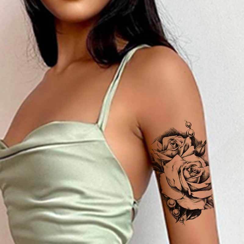 Black Rose Flower Tattoo Temporary Tattoo on Arm Thigh