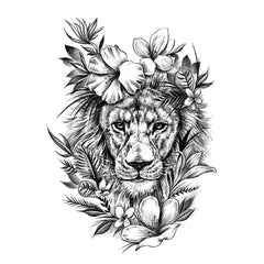 Lion Flower Thigh Temporary Tattoo