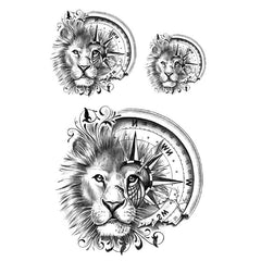 Viking Lion Face and Compass Temporary Tattoo