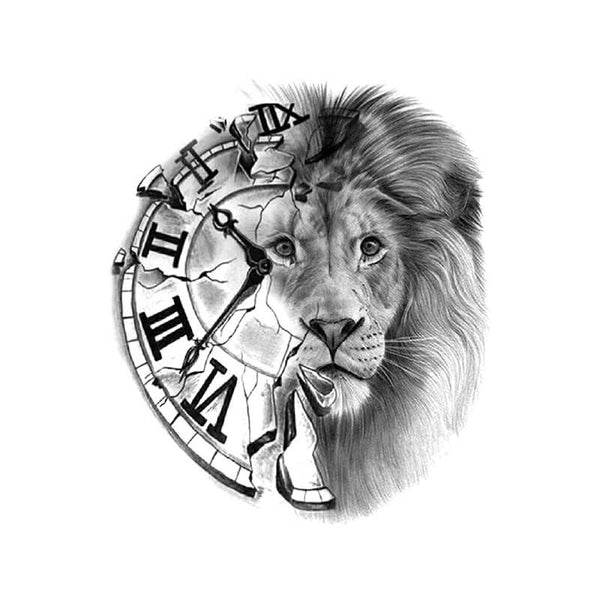 Lion and Clock Tattoo - Lion Clock Temporary Tattoo – neartattoos